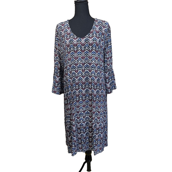 Chicos Geometric Print A Line Dress Size 3 16/18 XL Career Stretch Knit Mature - Picture 1 of 10